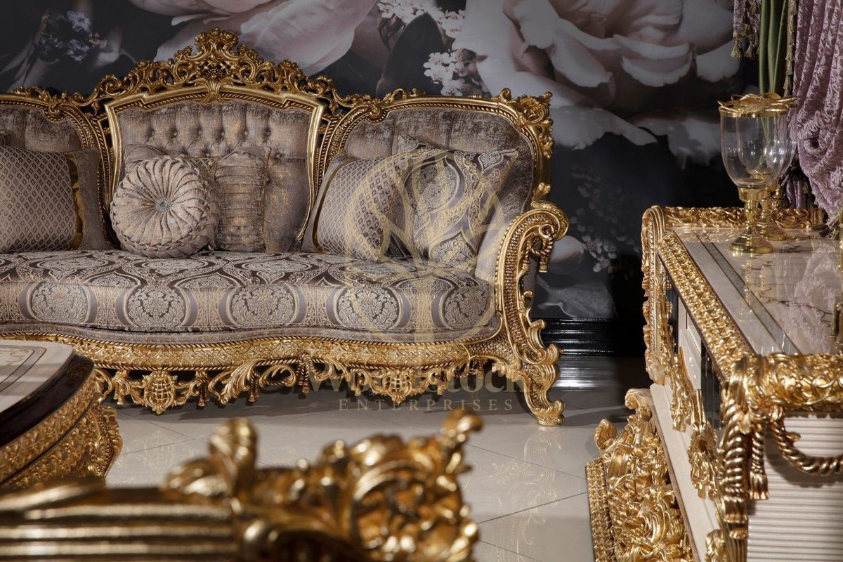 Teak Sovereign Antique Gold and Brown Sofa Set, alternate view