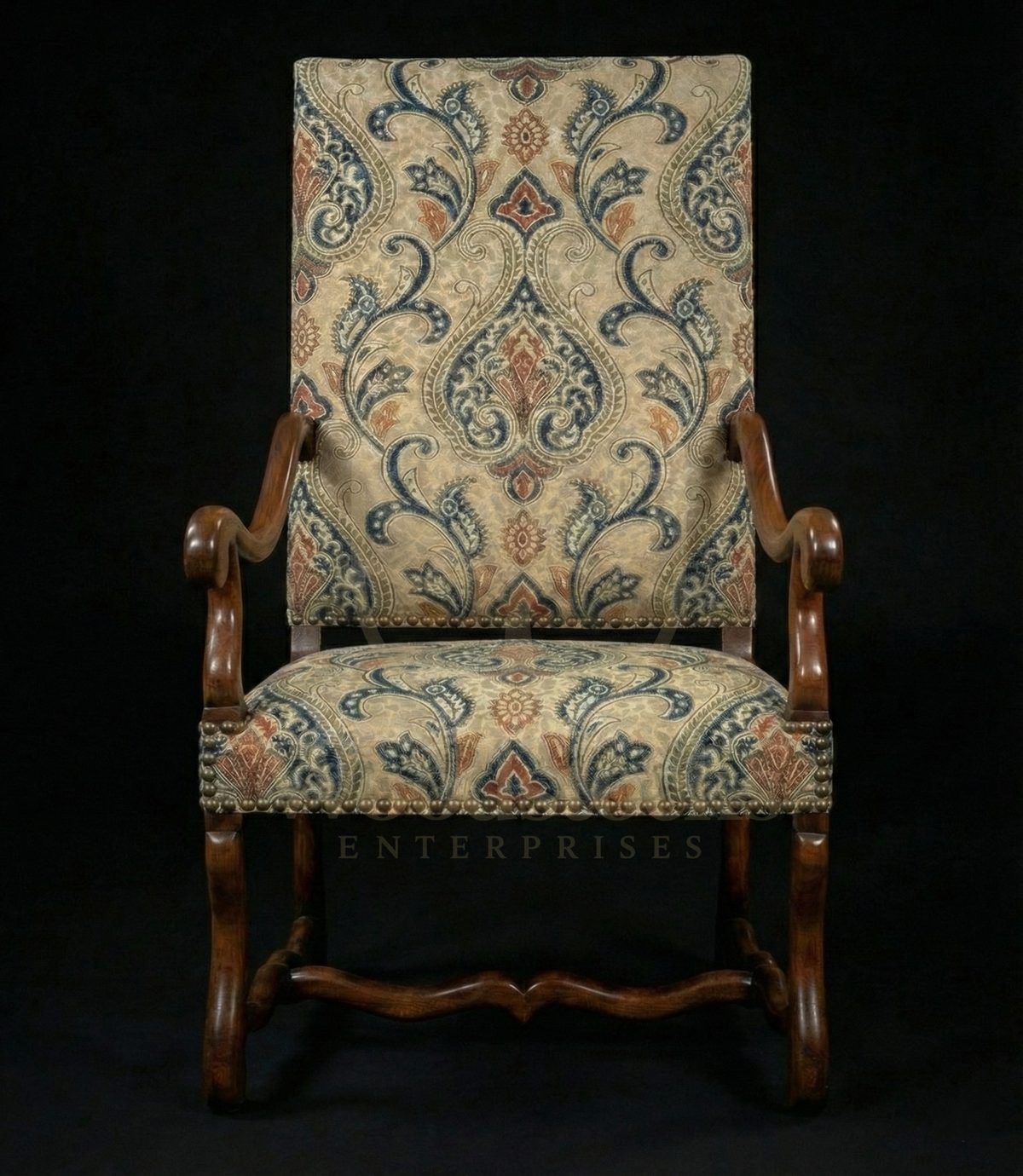 Royal Teak Loire Valley Damask-Woven Armchair, Saharanpur, view 2