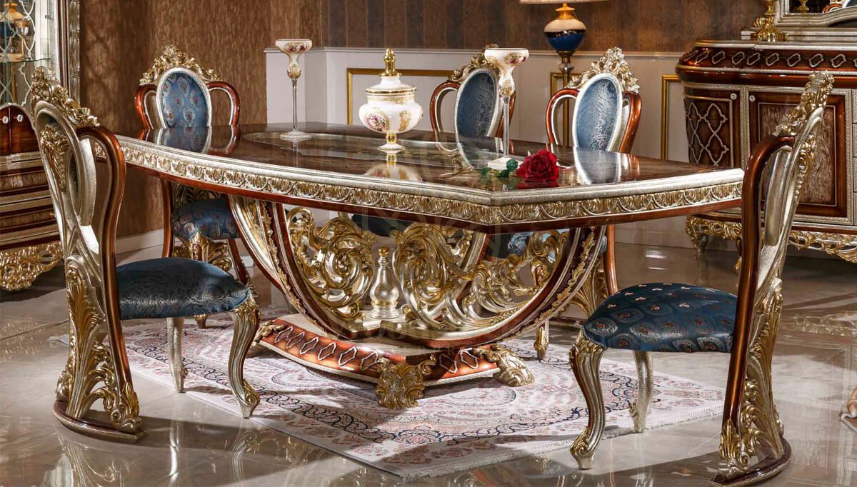 Royal Sultanahmet Hand Carved Teak Dining Table Set, Saharanpur, view 3