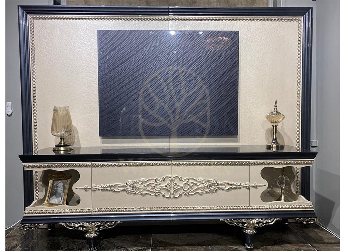 Royal Akranes Hand Carved Teak TV Cabinet, Saharanpur, view 2