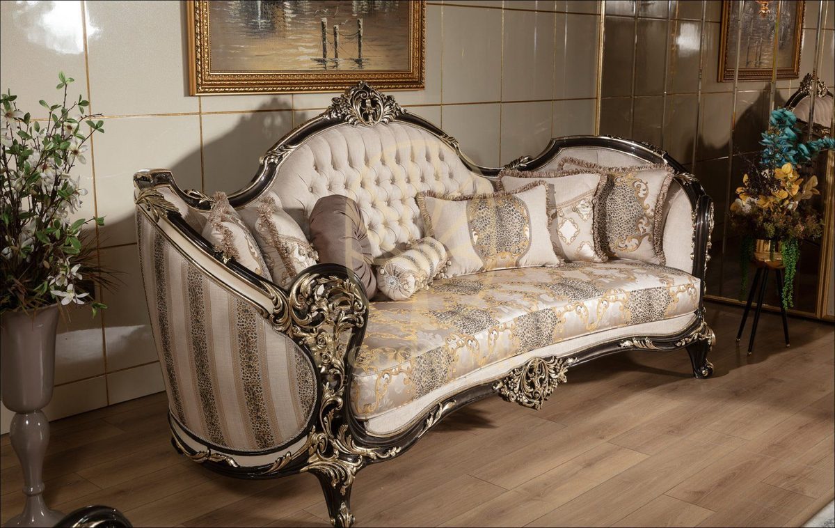 Teak Baroque Ivory and Gold Carved Sofa Set, view 4