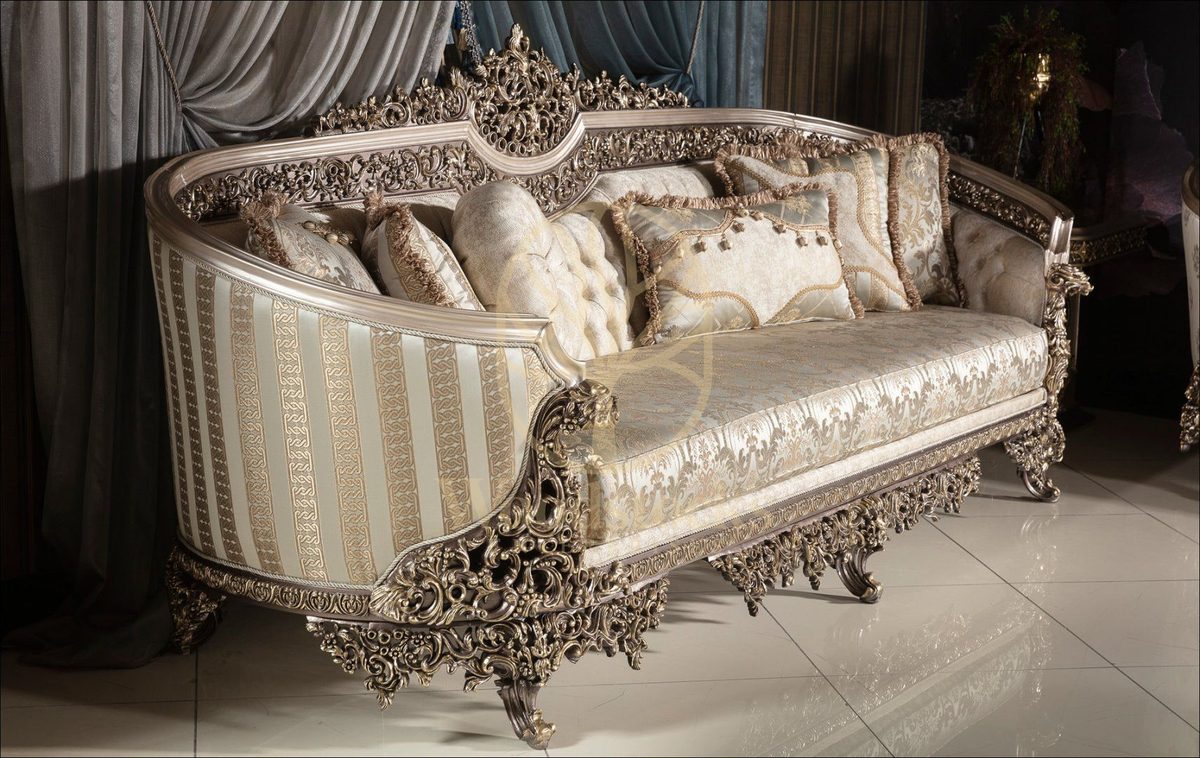 Teak Elegance Champagne and Gold Sofa Set, view 7