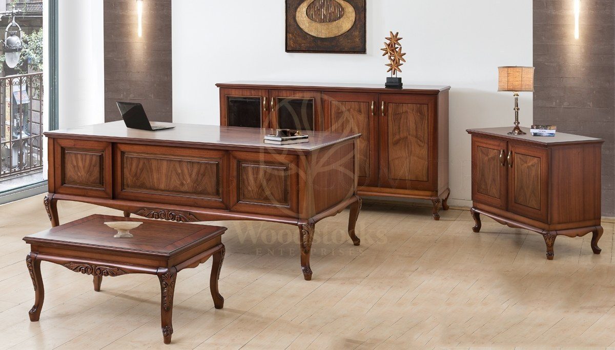 Royal Lukera Hand Carved Teak Office Table, Saharanpur, Office & Study Table