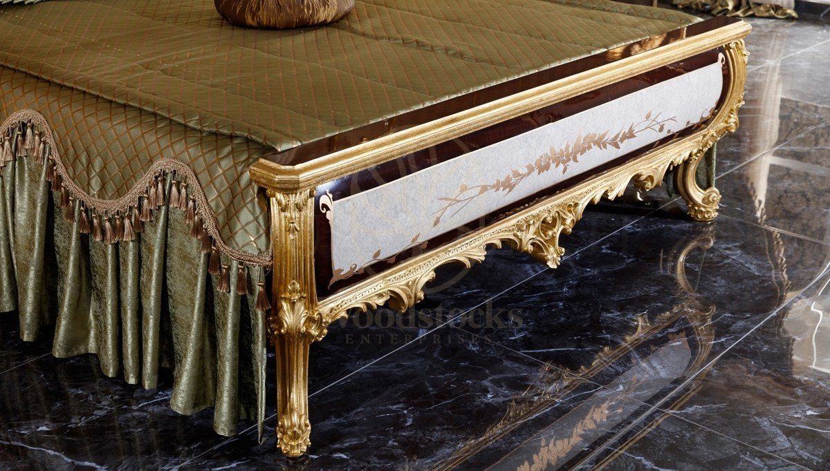 Royal Monesa Gold Leaf Hand Carved Teak King Size Bed, Saharanpur, view 6