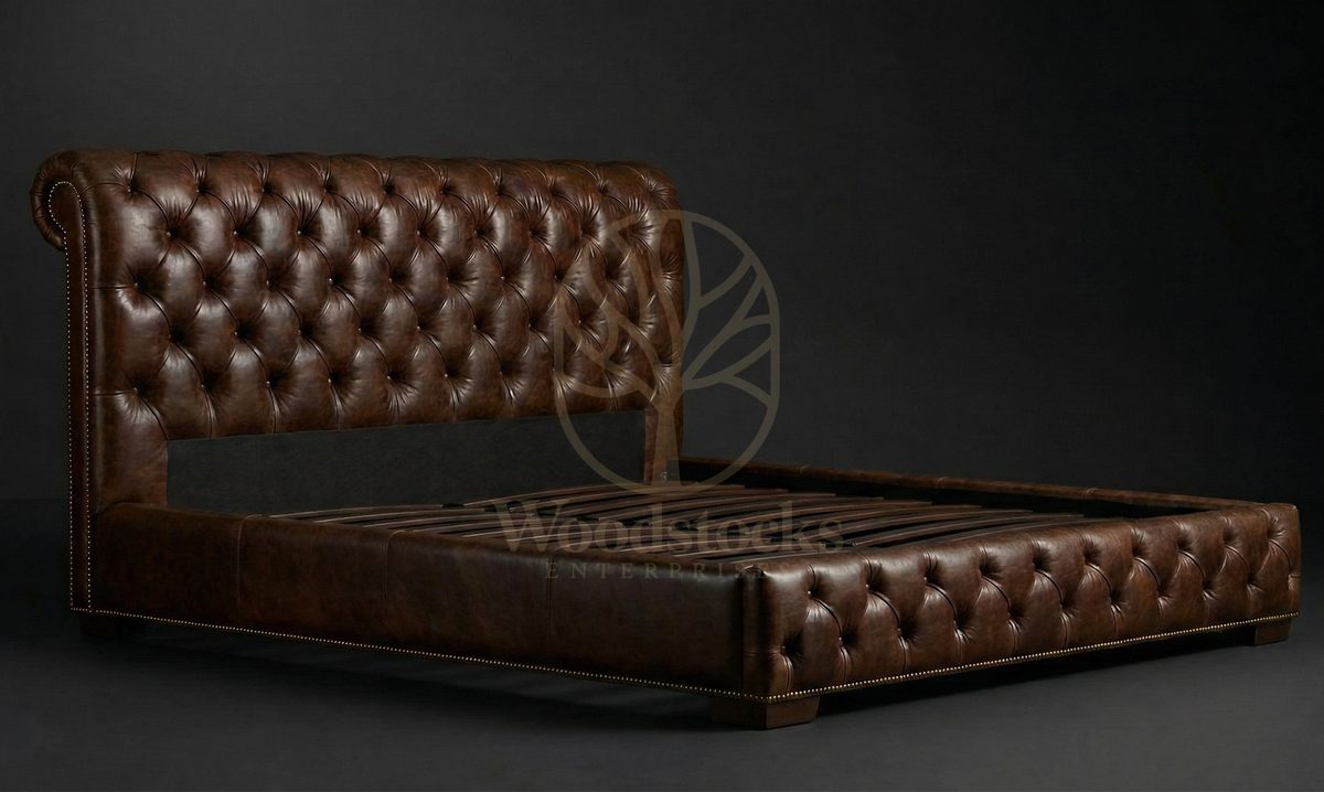 Luxury Teak Winston Chesterfield Leather Bed, Saharanpur, view 4