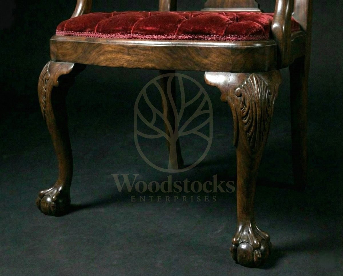 Hand Carved Teak Georgian Ball-and-Claw Elbow Chair, Saharanpur, view 6