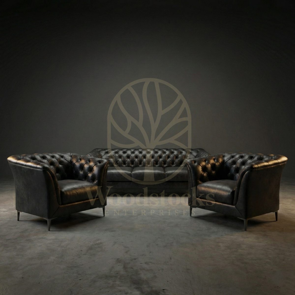 Luxury Teak St. James’s Club Modernist Chesterfield Sofa Set, Saharanpur, view 2