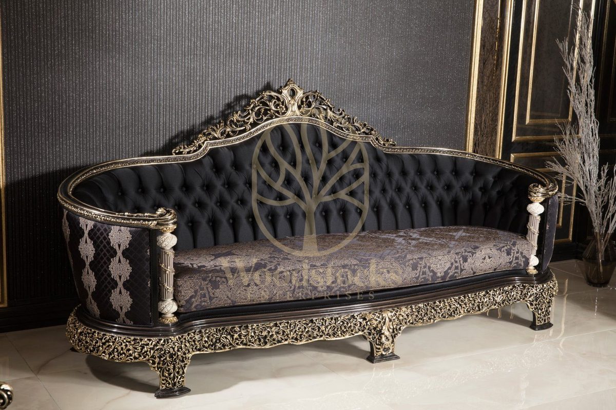 Teak Monaco Charcoal and Gold Tufted Sofa Set, view 17