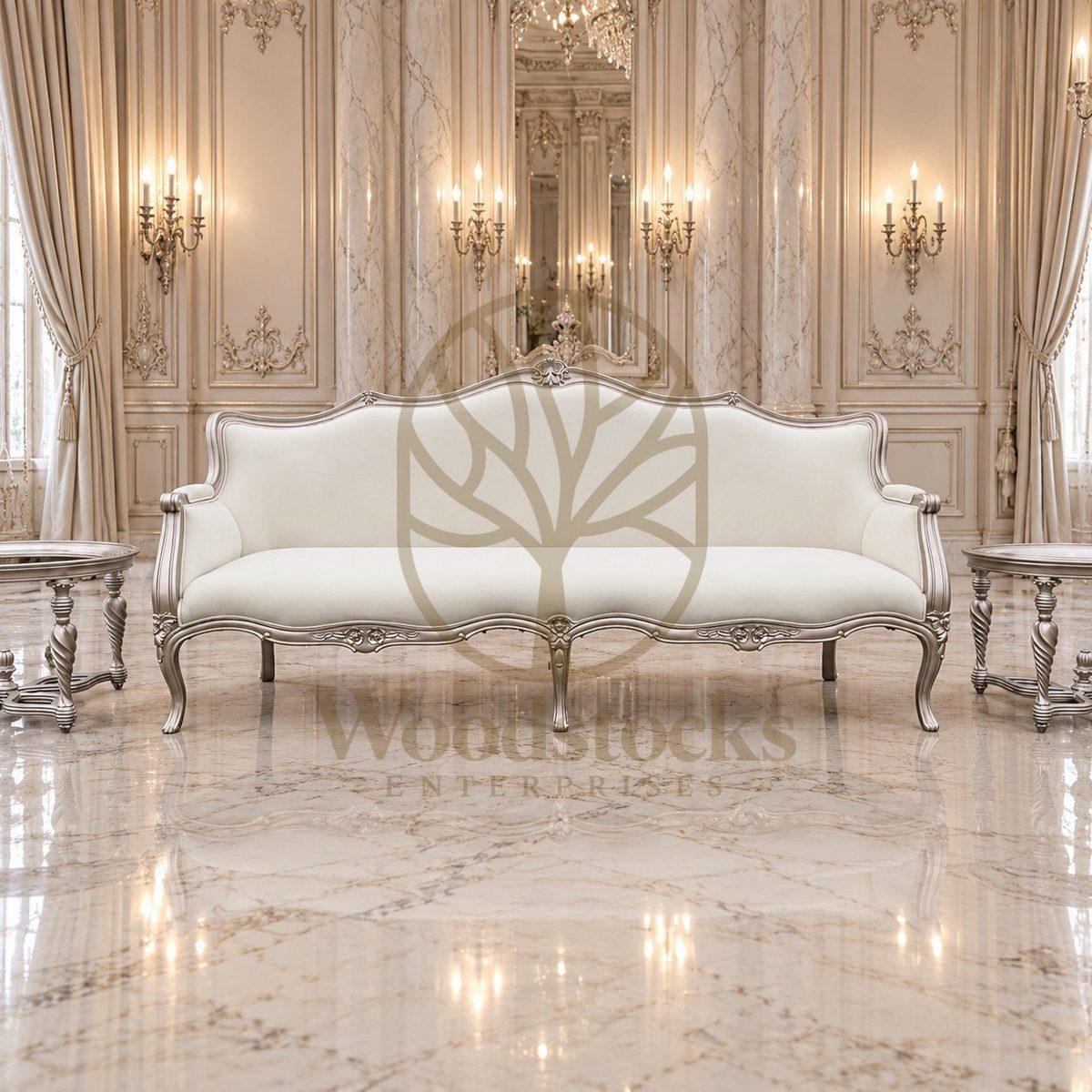Teak Luxury French Louis-Style Carved Sofa Set, alternate view