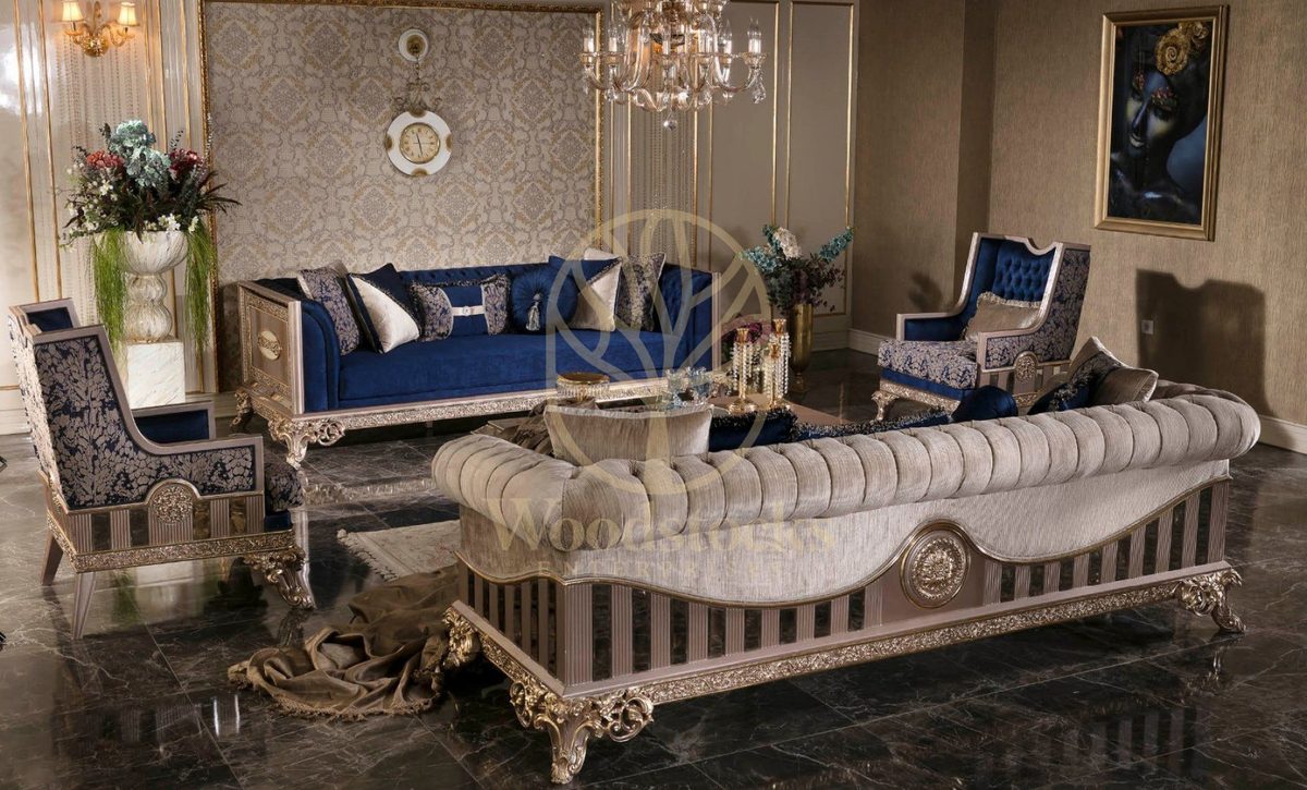 Teak Ravello Navy and Cream Sofa Set, alternate view