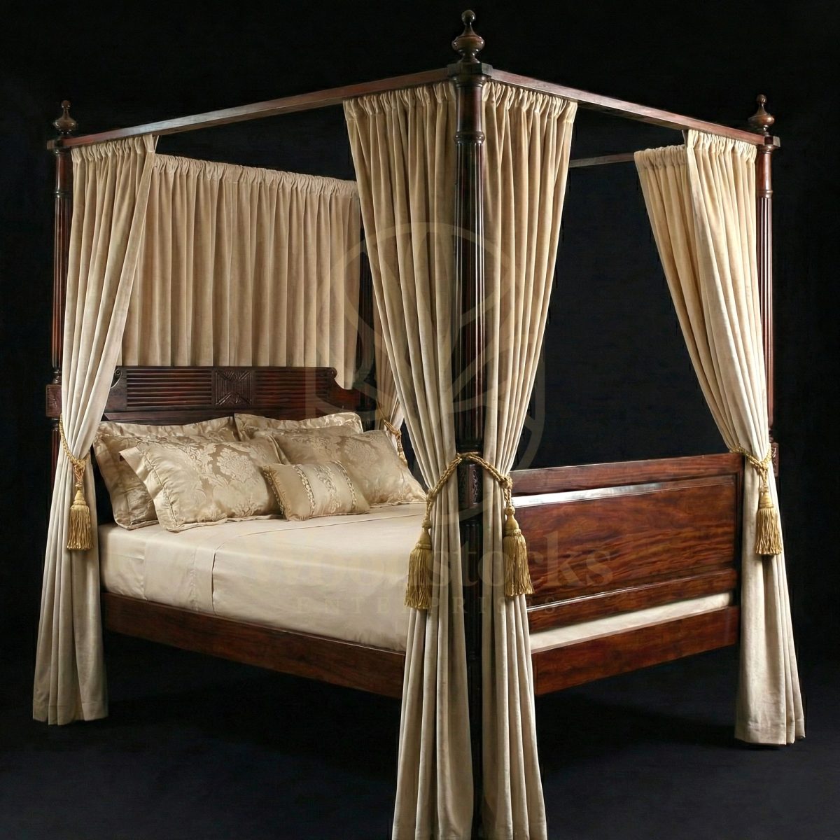 Royal Hand Carved Teak Colonial Portside Canopy Bed, Saharanpur, Four Poster Bed