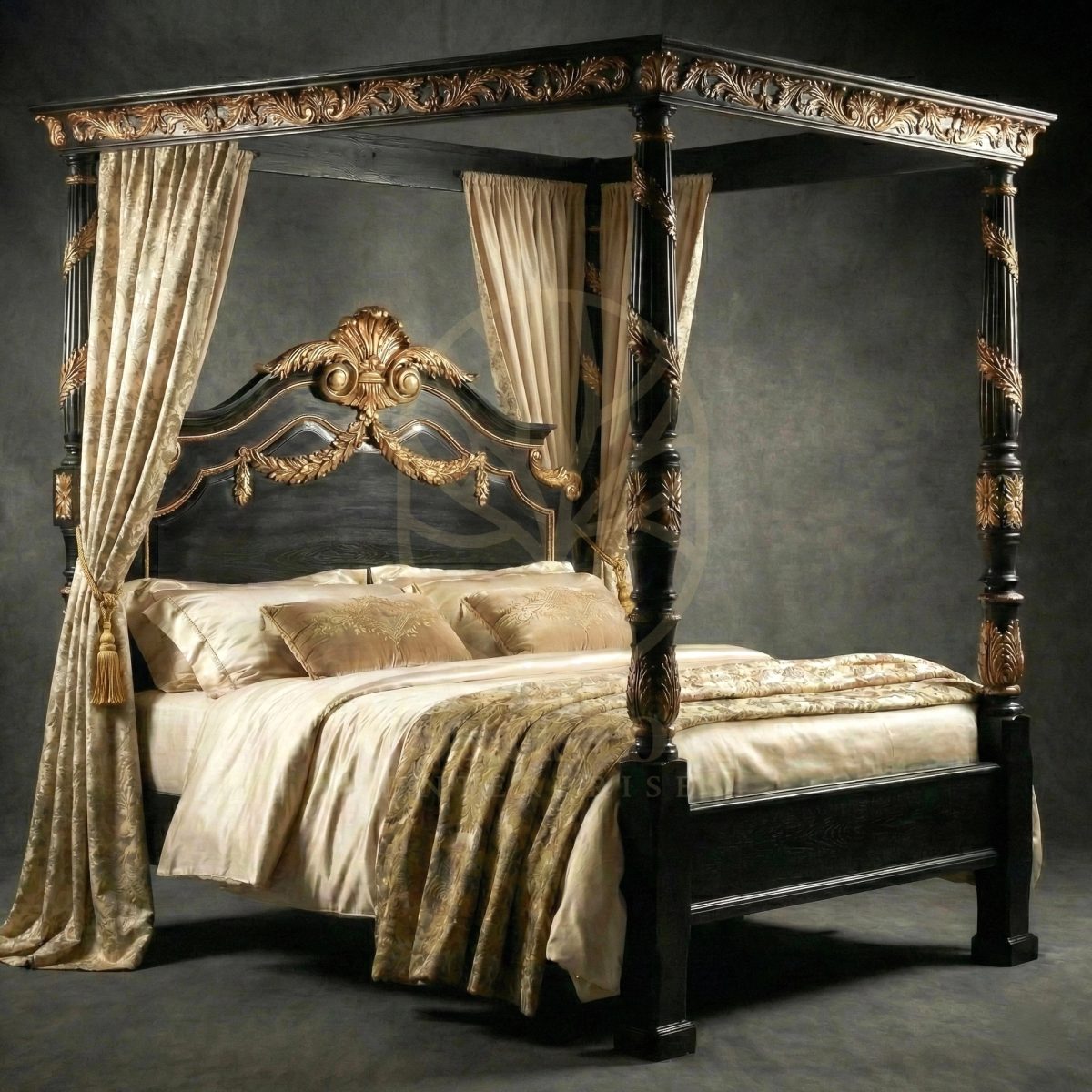 Royal Hand Carved Teak Palazzo Barberini Baroque Four Poster Bed, Saharanpur, Four Poster Bed