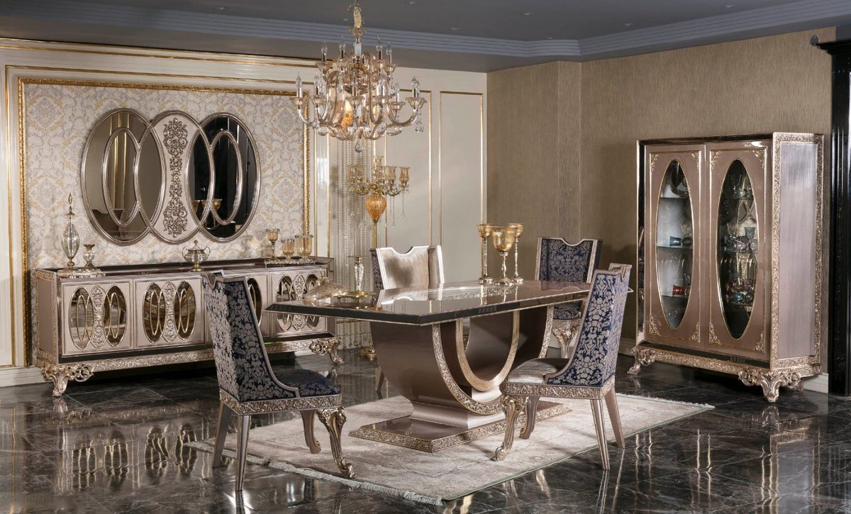 Teak Ravello Ivory and Royal Blue Dining Set, Dining Table