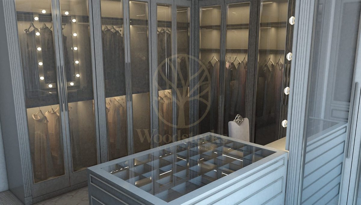 Luxury Tendon Handcrafted Teak Walk-in Wardrobe, Saharanpur, alternate view