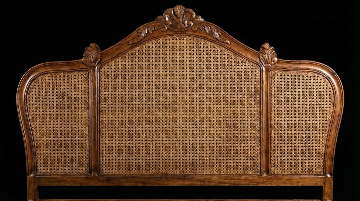 Royal Hand Carved Teak Faubourg Saint-Antoine Cane Bed, Saharanpur, view 3