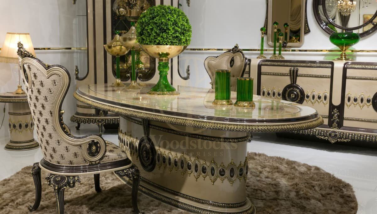 Royal Dubai Hand Carved Teak Dining Table Set III, Saharanpur, view 3