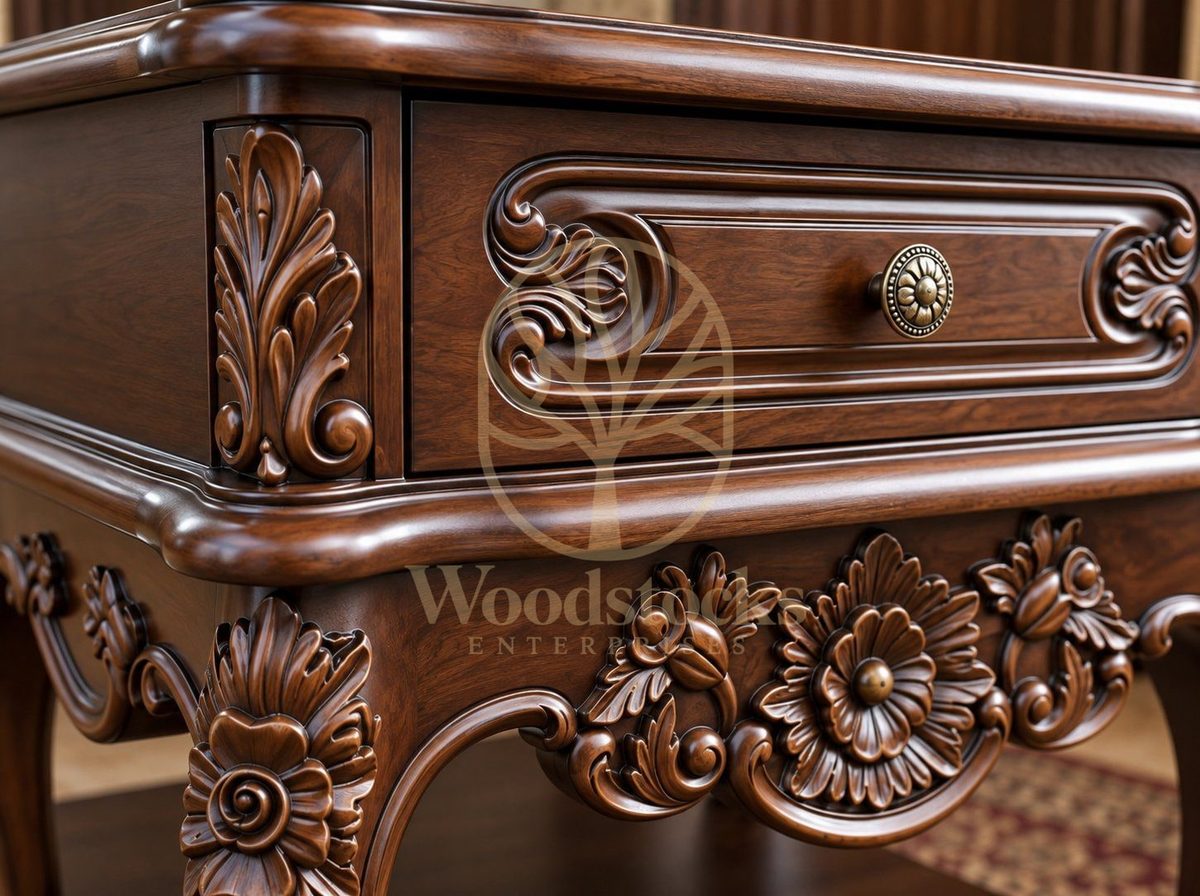 Teak Luxury Maharaja Carved Walnut Side Table, alternate view