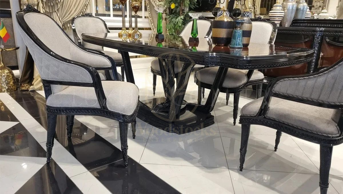 Royal Loren Hand Carved Teak Dining Table Set, Saharanpur, view 4