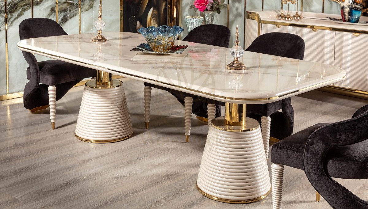 Luxury Adriyana Handcrafted Teak Dining Table Set, Saharanpur, view 4