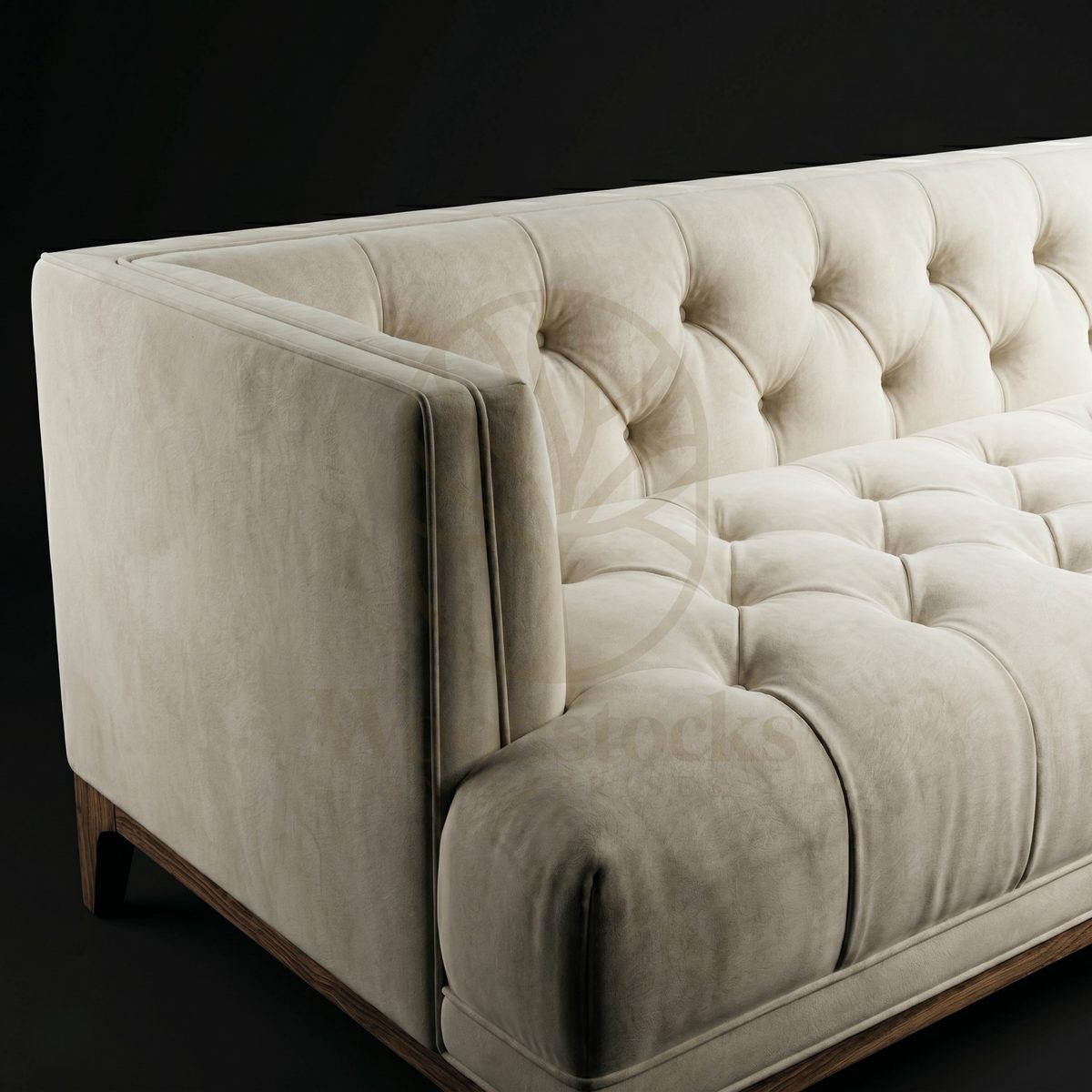 Luxury Teak Palm Springs Mid-Century Tufted Ivory Sofa, Saharanpur, view 3