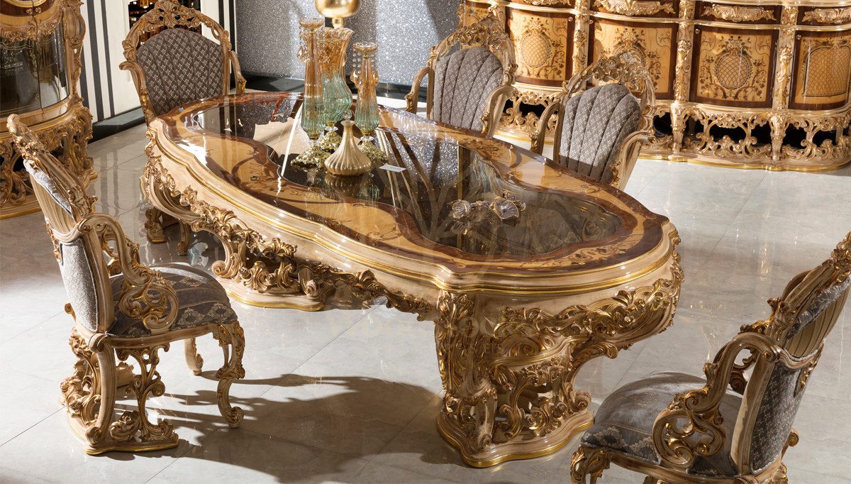 Royal Firuze Hand Carved Teak Dining Table Set, Saharanpur, view 7