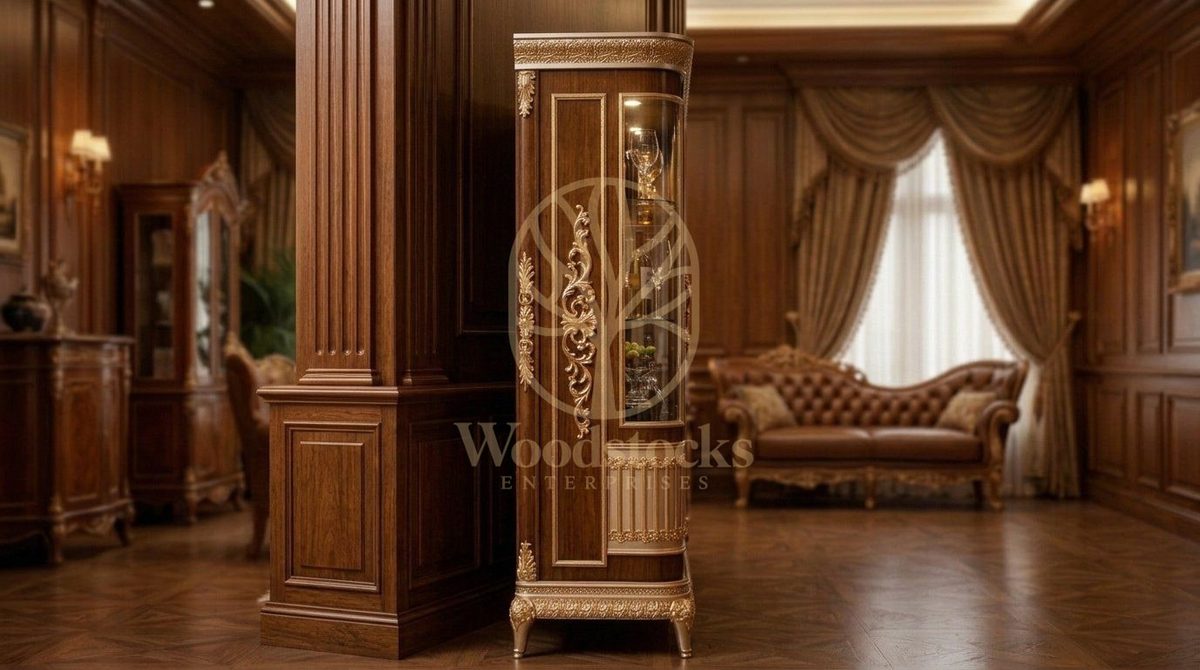 Teak Ornate Antiqued Ivory China Cabinet, view 3