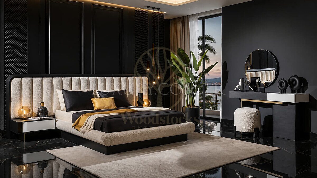 Luxury Cortina Black Handcrafted Teak King Size Bed, Saharanpur, King Size Bed