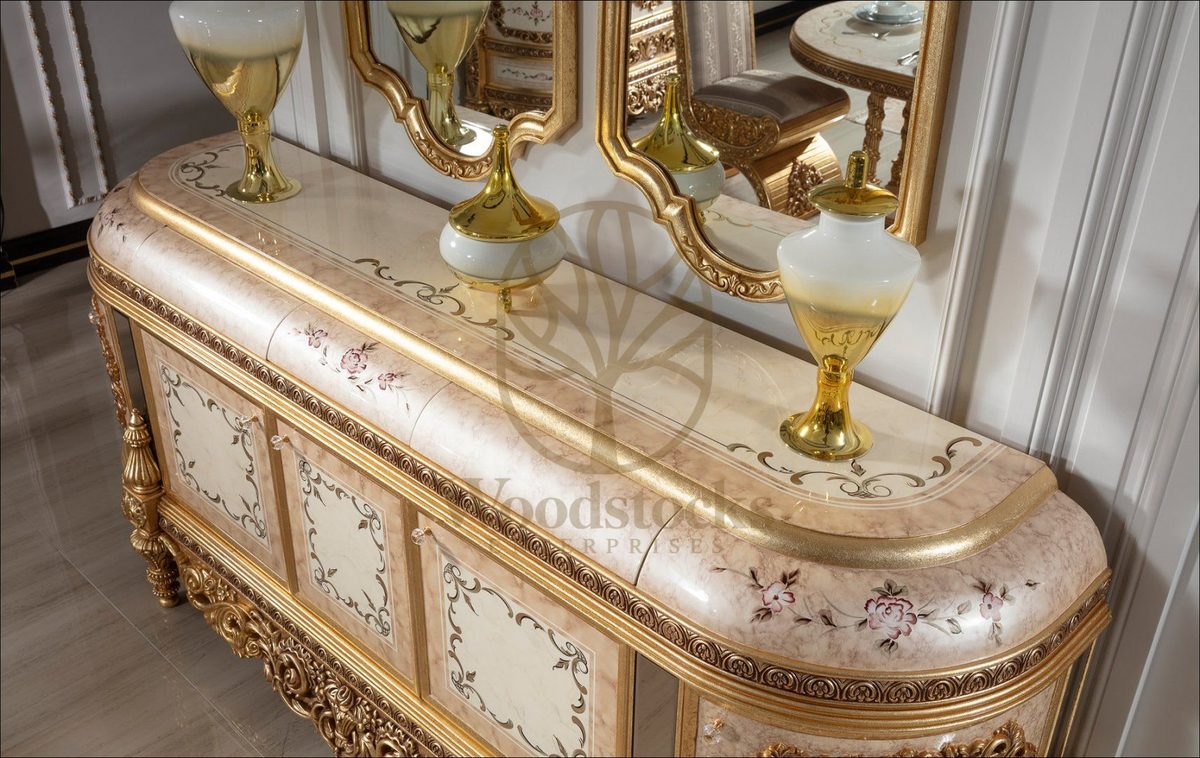 Teak Palace Cream and Gold Console Table, alternate view