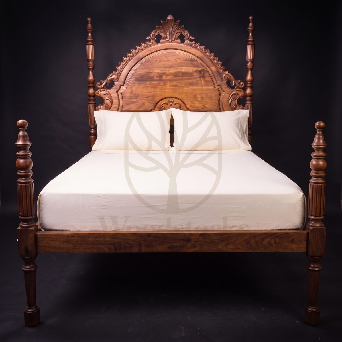 Royal Hand Carved Teak New Orleans Rococo Revival Four-Poster Bed, Saharanpur, view 4