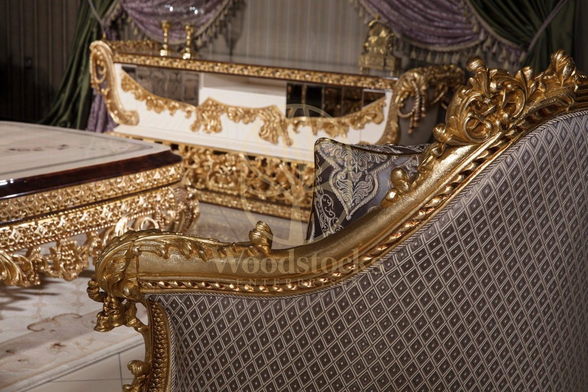 Teak Sovereign Antique Gold and Brown Sofa Set, view 9