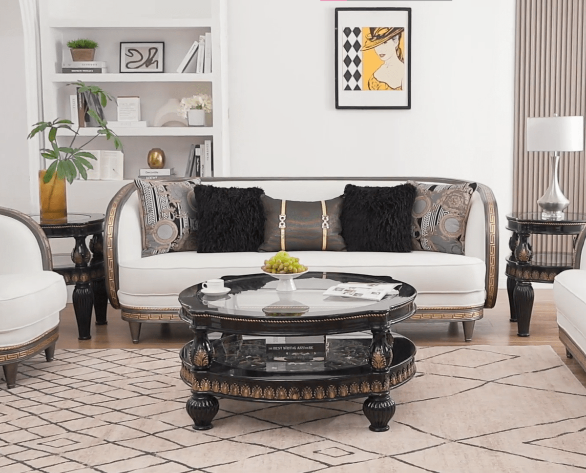 WSE High Quality Teak Wood Luxury White Sofa Set, Sofa Set