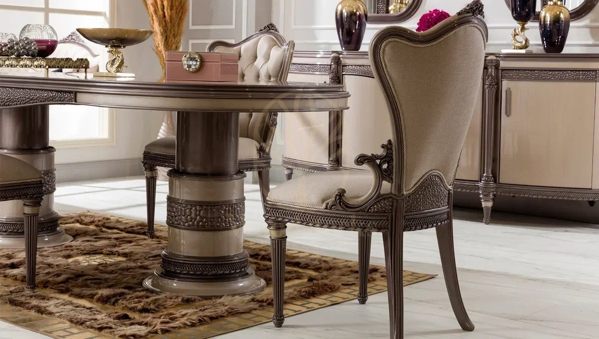 Royal Cassani Hand Carved Teak Dining Table Set, Saharanpur, view 3