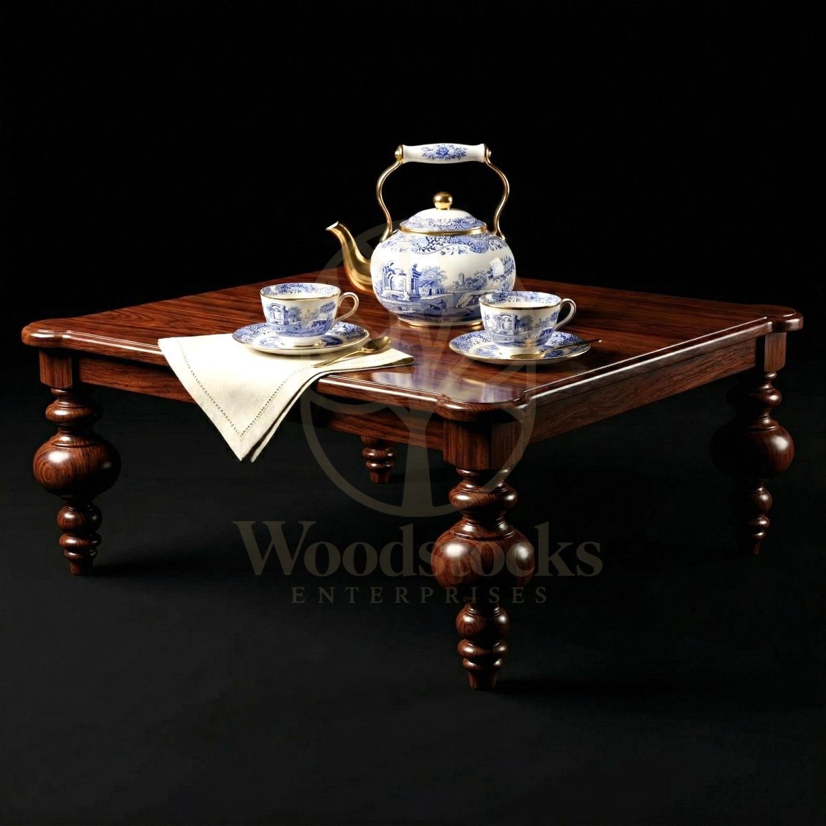 Royal Hand Carved Teak Lancashire Turned-Leg Baroque Coffee Table, Saharanpur, Center Table
