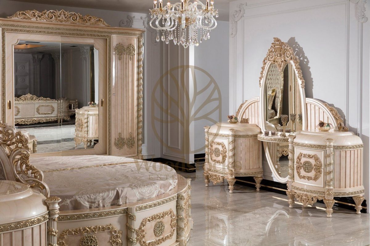 Teak Palace Cream and Gold 4-Piece King Size Bed, view 10
