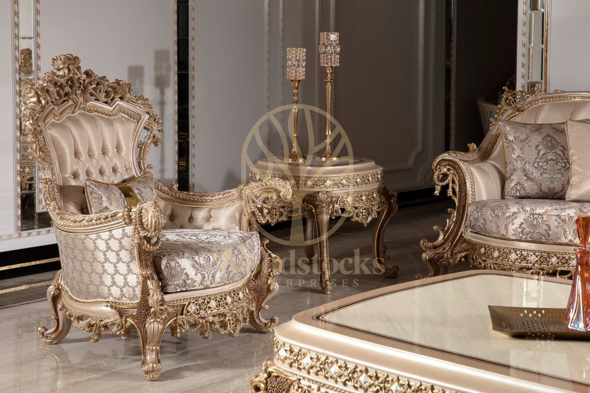 Teak Sovereign Light Brown Damask Sofa Set, view 5