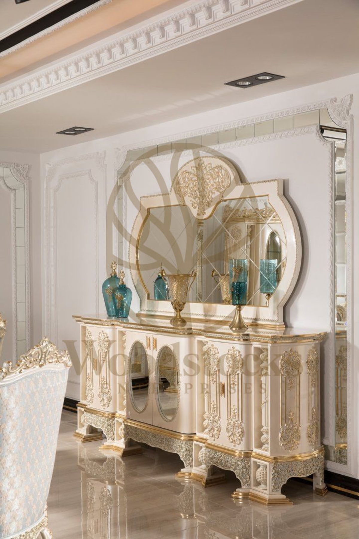Teak Monaco Ivory and Gold Dining Set, alternate view