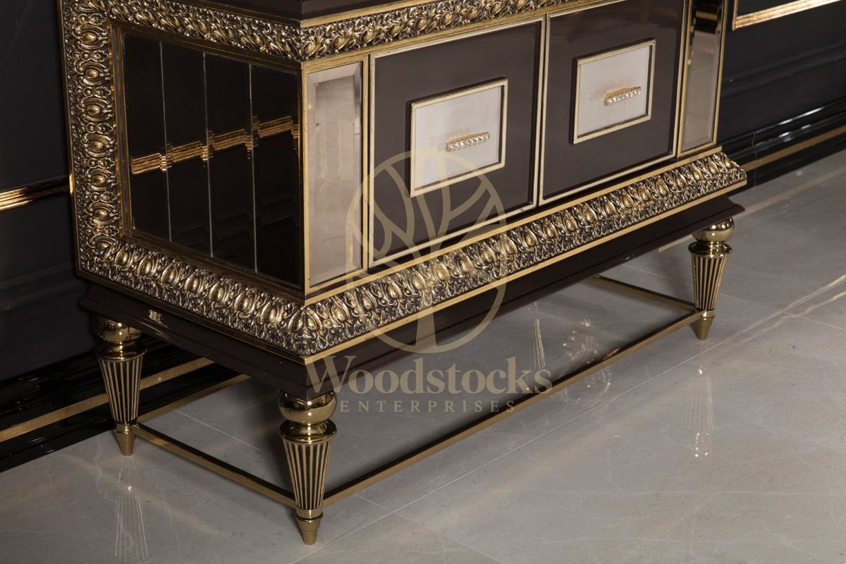 Teak Imperial Black and Gold Dining Set, view 4