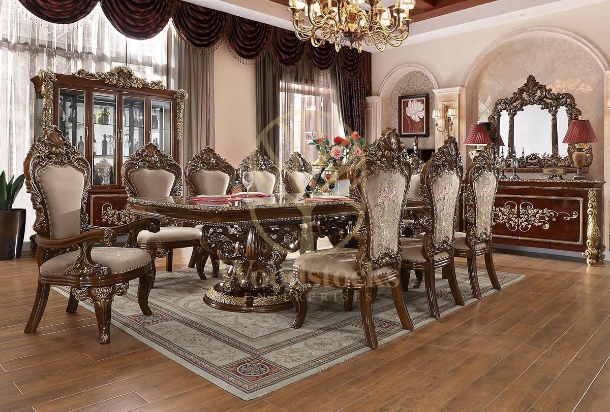 Teak Traditional Antique Gold Dining Table, Dining Table