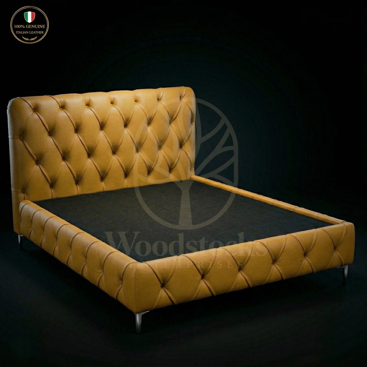 Luxury Teak Lombardy Tufted Leather Bedstead, Saharanpur, view 2