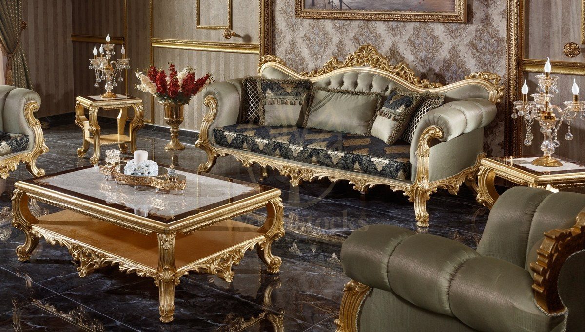 Royal Monesa Gold Leaf Hand Carved Teak Sofa Set, Saharanpur, view 2
