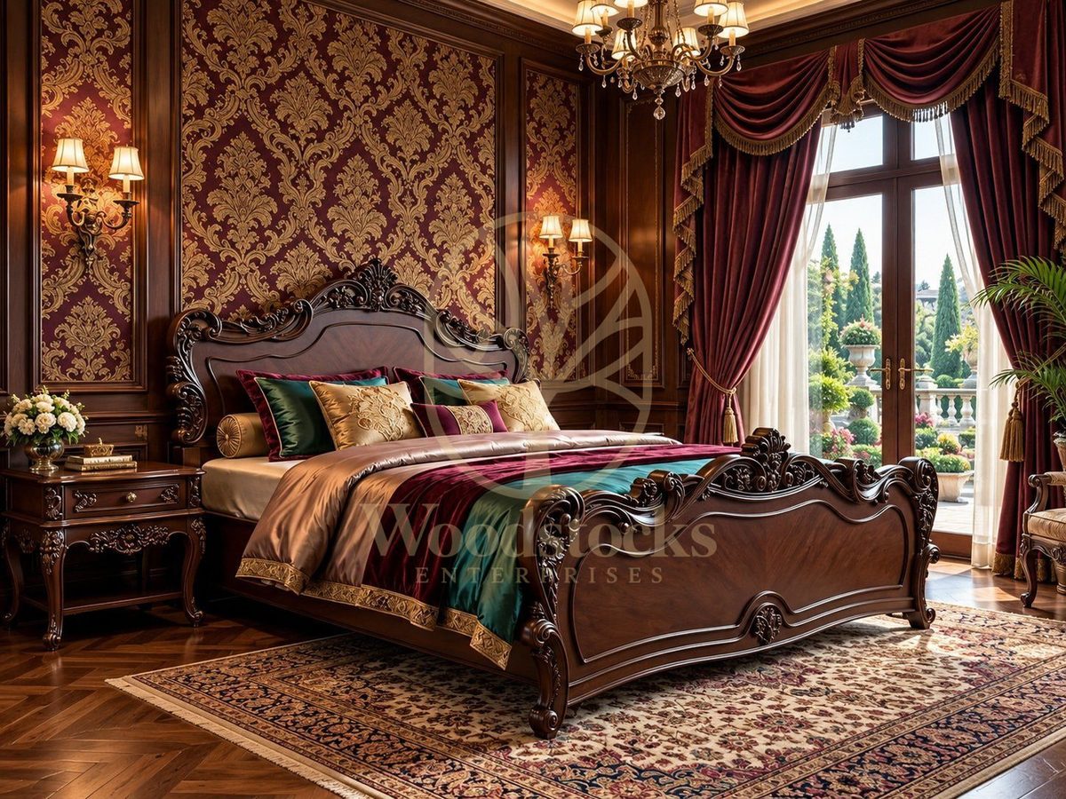 Maharaja Luxury Hand-Carved Teak King Bed IV, King Size Bed