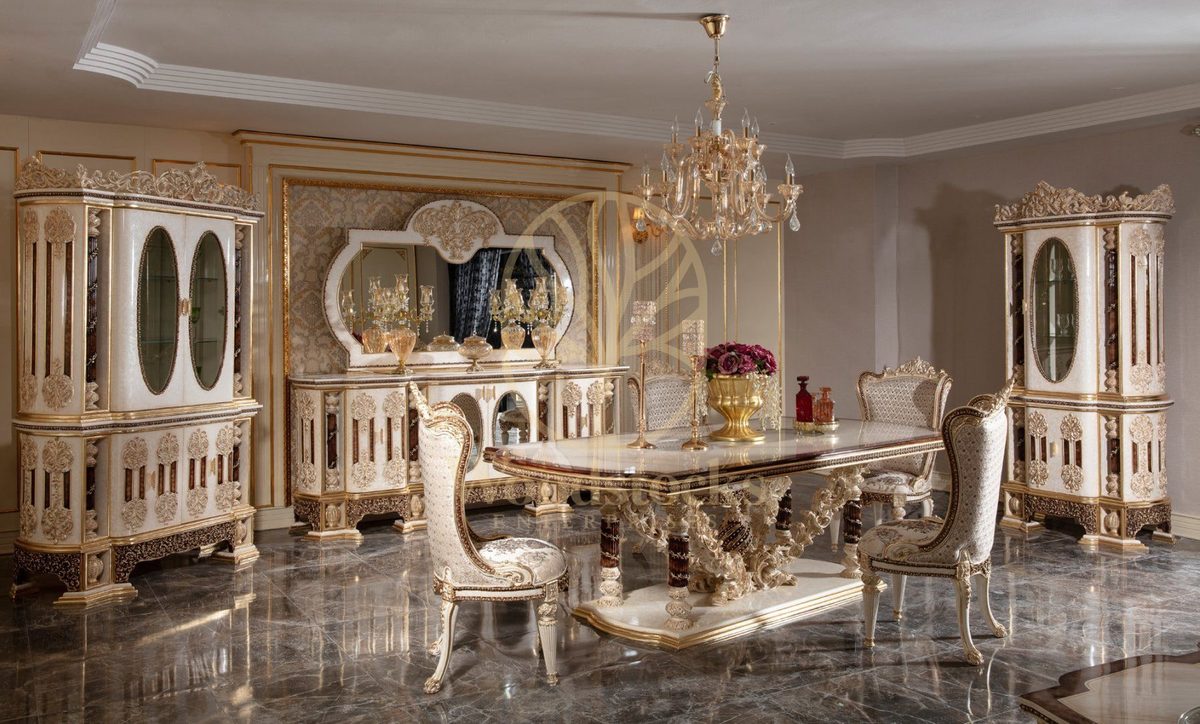 Teak Monaco Cream and Gold Dining Set, Dining Table