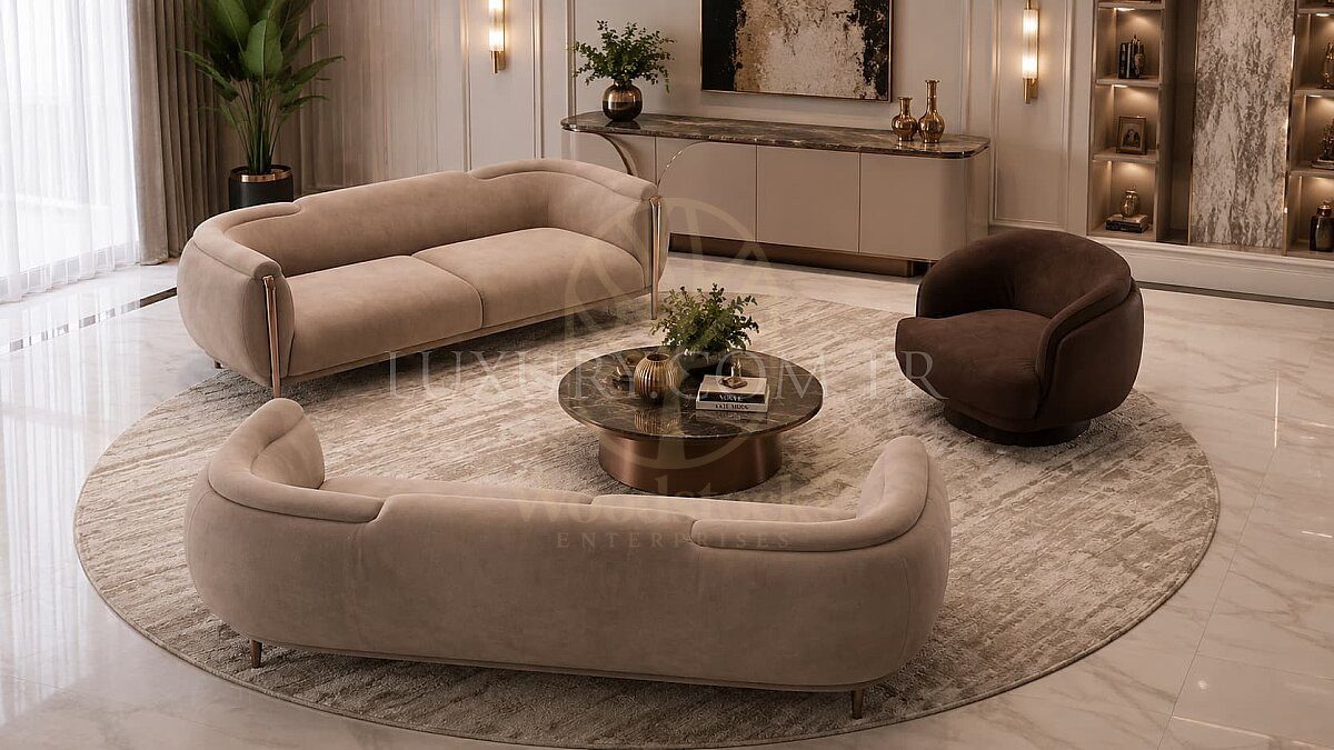 Luxury Kardelen Brown Handcrafted Teak Sofa Set, Saharanpur, Sofa Set
