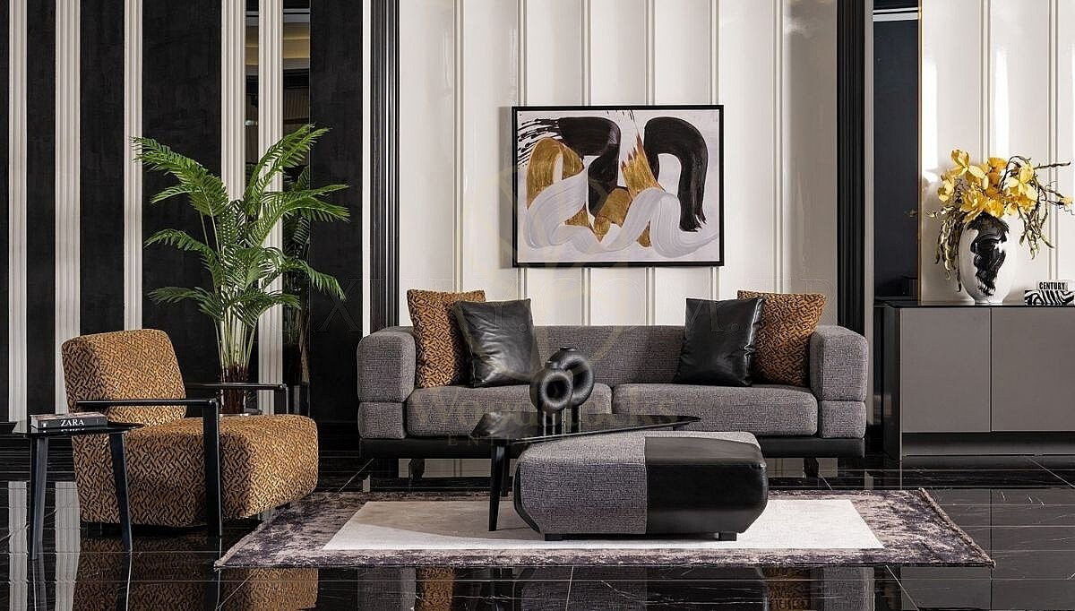 Luxury Noren Grey Anthracite Handcrafted Teak Sofa Set, Saharanpur, view 2