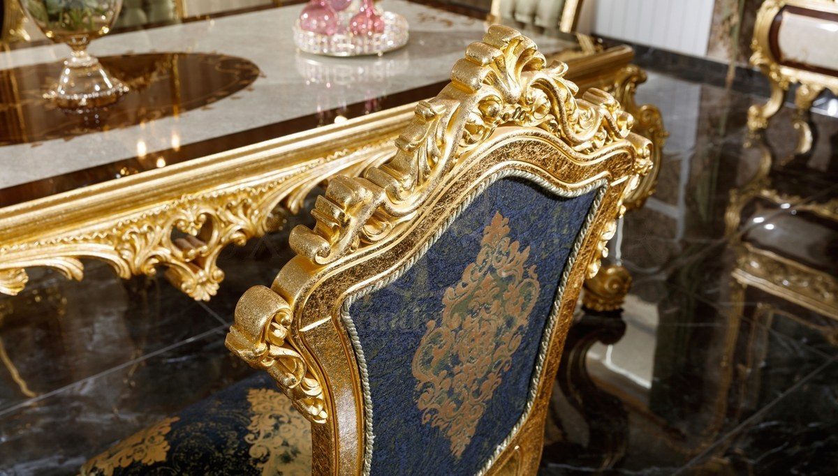 Royal Monesa Gold Leaf Hand Carved Teak Dining Table Set, Saharanpur, view 8