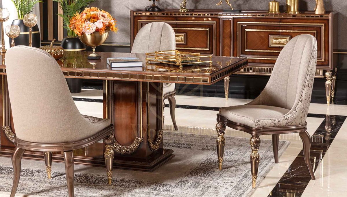 Royal Akira Walnut Hand Carved Teak Dining Table Set, Saharanpur, view 6