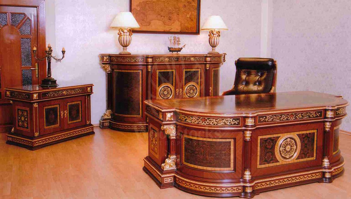 Royal Ottoman Bronze Hand Carved Teak Office Table, Saharanpur, Office & Study Table