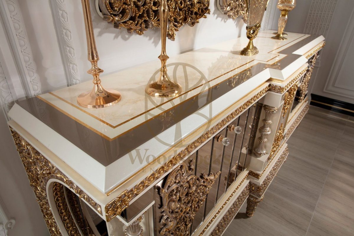 Teak Ornate Cream and Gold Console Table, view 5