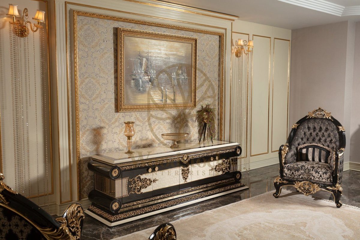 Teak Lyon Black and Gold TV Cabinet, TV Cabinet