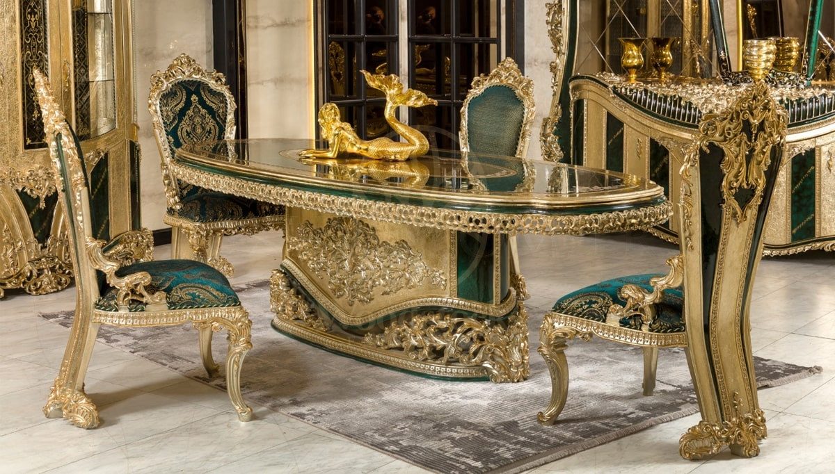 Royal Ofelya Green Hand Carved Teak Dining Table Set, Saharanpur, view 2